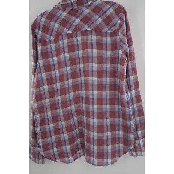 J.Crew Women Boy Fit Plaid Flannel Button Up Shirt Purple Blue & Red Check Sz 12 - Picture 5 of 10